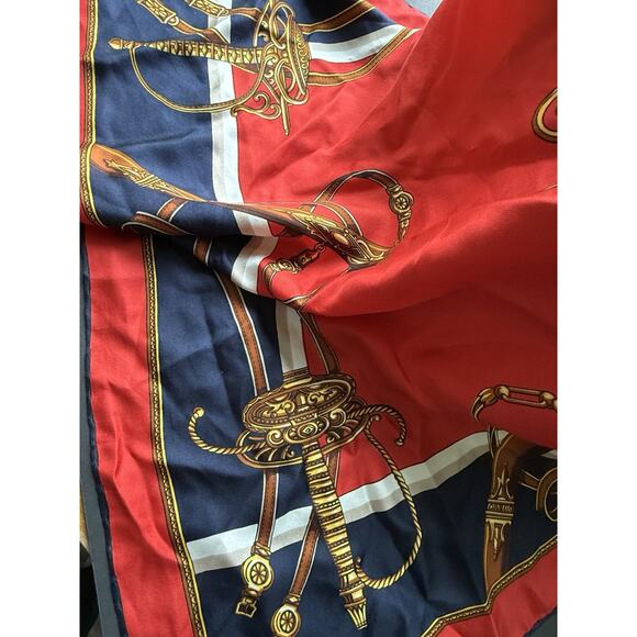 Comtesse De Paris Silk Scarf Vintage Equestrian Red Blue Career Capsule Cocktail - Picture 4 of 8